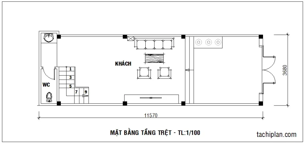mẫu nhà 3.7x11.5m tầng 1