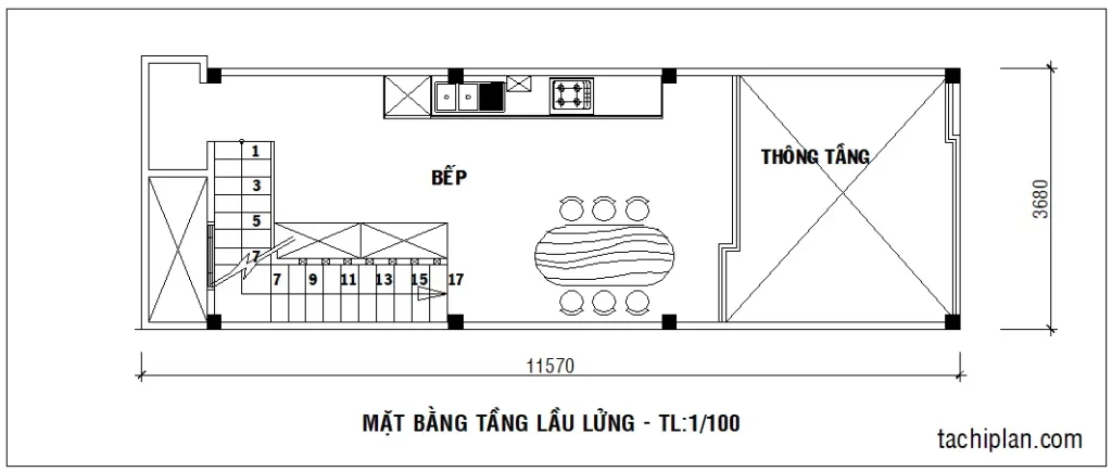 mẫu nhà 3.7x11.5m tầng lửng