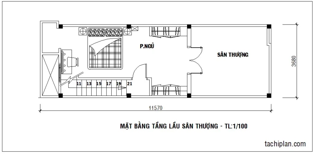 mẫu nhà 3.7x11.5m tầng thượng
